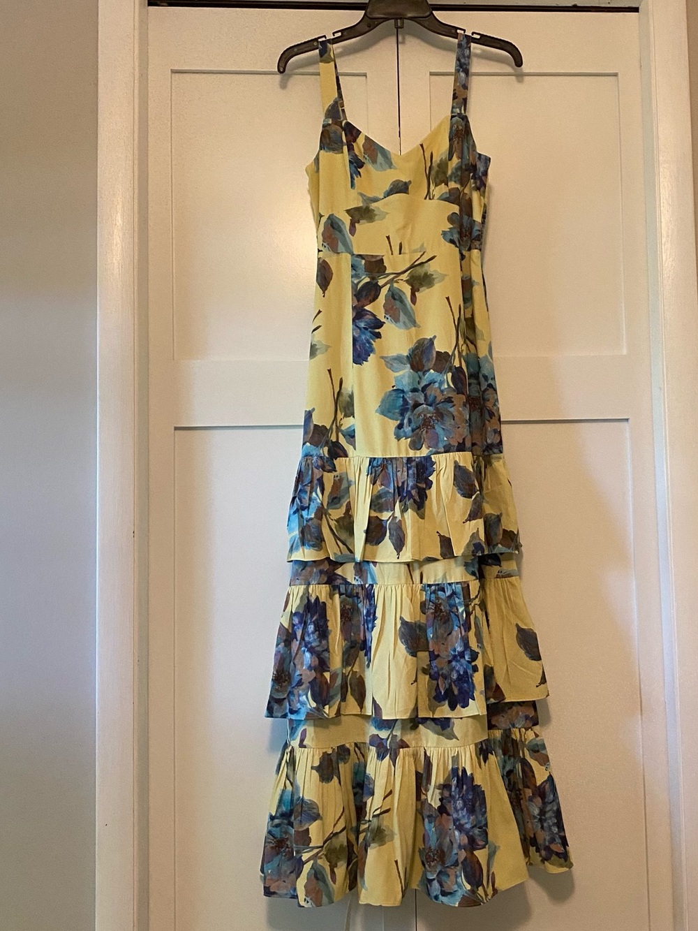 Abercrombie Drama Ruffle Tiered Maxi Dress Yellow Floral Small NWT